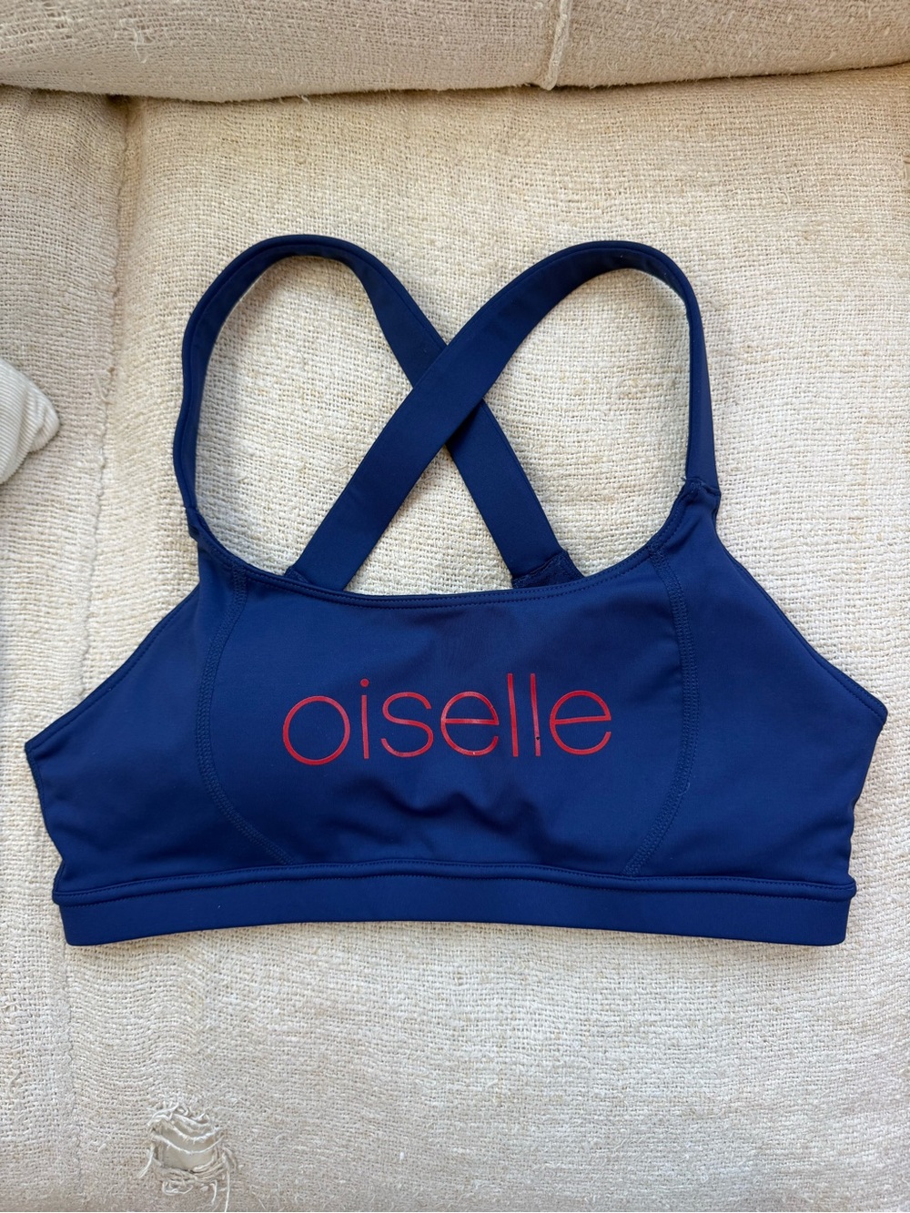 Oiselle Navy Logo Sports Bra Running Yoga Training Crossback Medium Support M